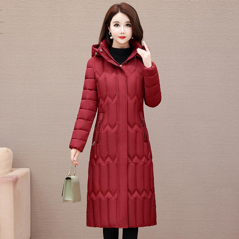 

Утепленная хлопковая женская куртка средней длины с утолщенной подкладкой и защитой коленей, приталенная зимняя куртка для женщин среднего и пожилого возраста 3XL