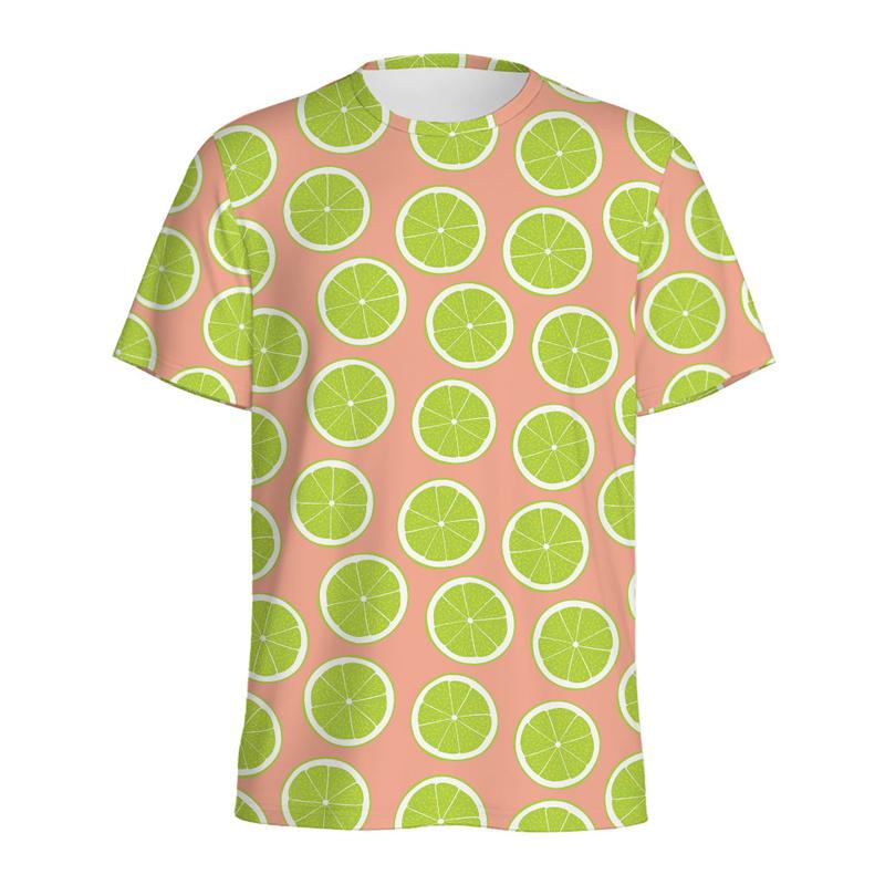 Summer Round Neck Fruit Lemon Pattern 3D Print Top Fashionable Casual Short Sleeved Men's and  Women's Unisex T-shirts