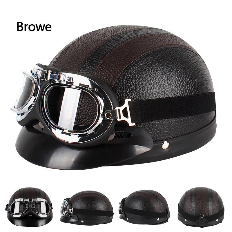 Hot Sell Brown Synthetic Leather Vintage Motorcycle Motorbike Vespa Open Face Half Motor Scooter Helmets & Goggles