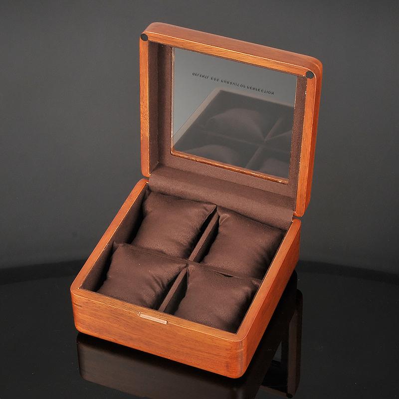 

Walnut Wood Watch Box Transparent Skylight Watch Boxes Storage Case 4 Slots Watches Display Collection Organizer Accessories темно-коричневого