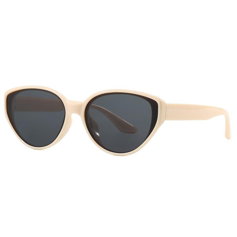 Fashion brown glasses retro cat eye sunglasses women's plain face whitening advanced sense UV protection sunglasses men