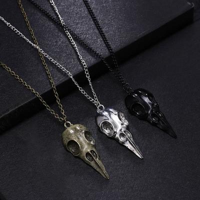 2Pcs Crow Head Necklace Chains Stereo Halloween Decoration Fashion Skull Pendant Gifts