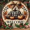 Floral Wreath Welcome Sign. 8" round aluminum plaque for garden, porch & farmhouse decor.