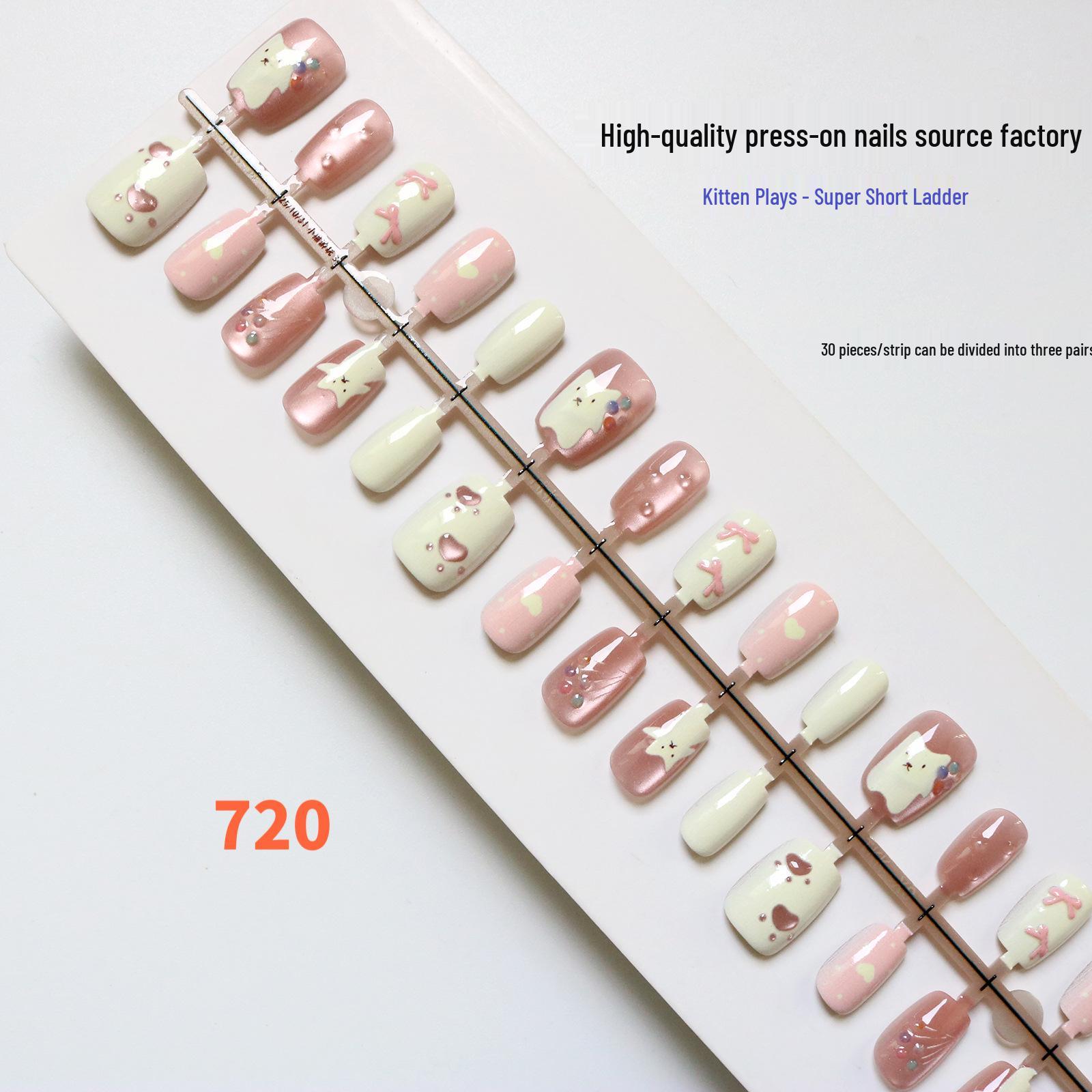 Носимые ногти  Розовая лапка кошки  - Милые, Кавайные типсы и Наклейки для дизайна ногтей