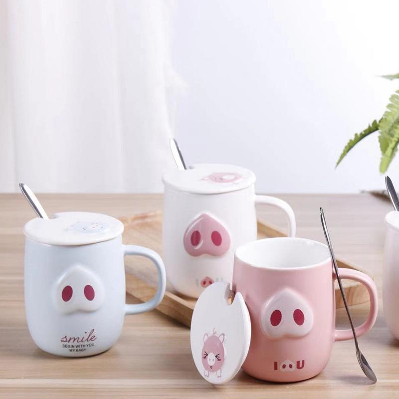 Creative Ceramic Mug Office Cute Piggy with Spoon Creative Ceramic Mug Water Cup