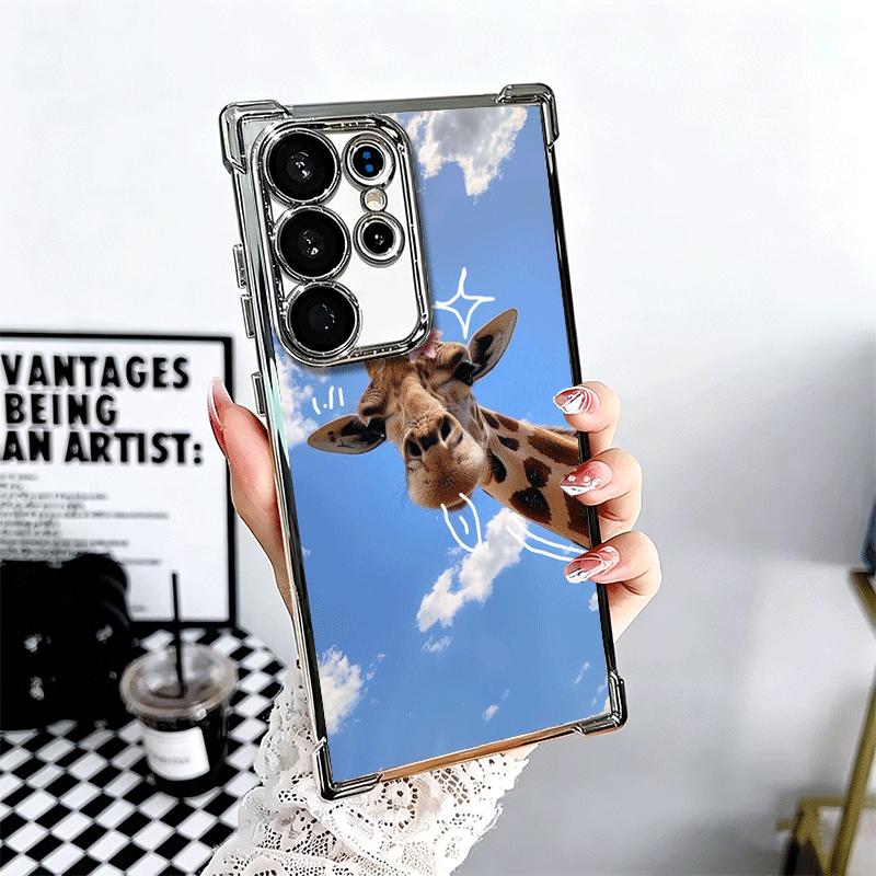 Giraffe Animal Pattern Plating Phone Case For Samsung Galaxy S24 S25 FE S26 Edge S23 Ultra S22 S21 Plus S20 Anti-Fall Airabag Co