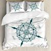 Compass Duvet Cover SetHand Drawn Windrose Floral Arrangement Design Compass Boating Theme PrintBedding Set Decorfull Size