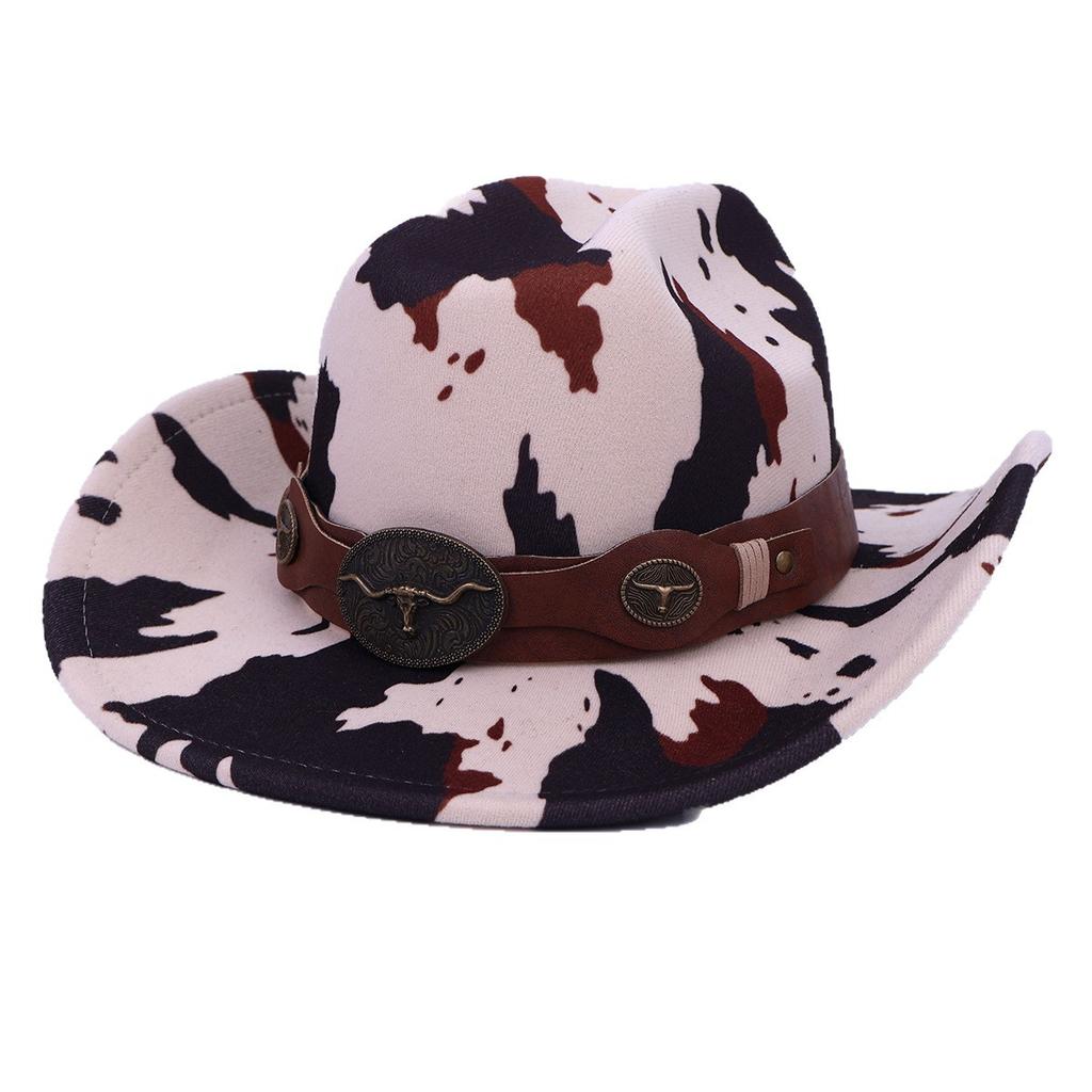 Xiyin Cow Head Mark Cow Pattern Woolen Top Hat Western Cowboy Hat Jazz Hat