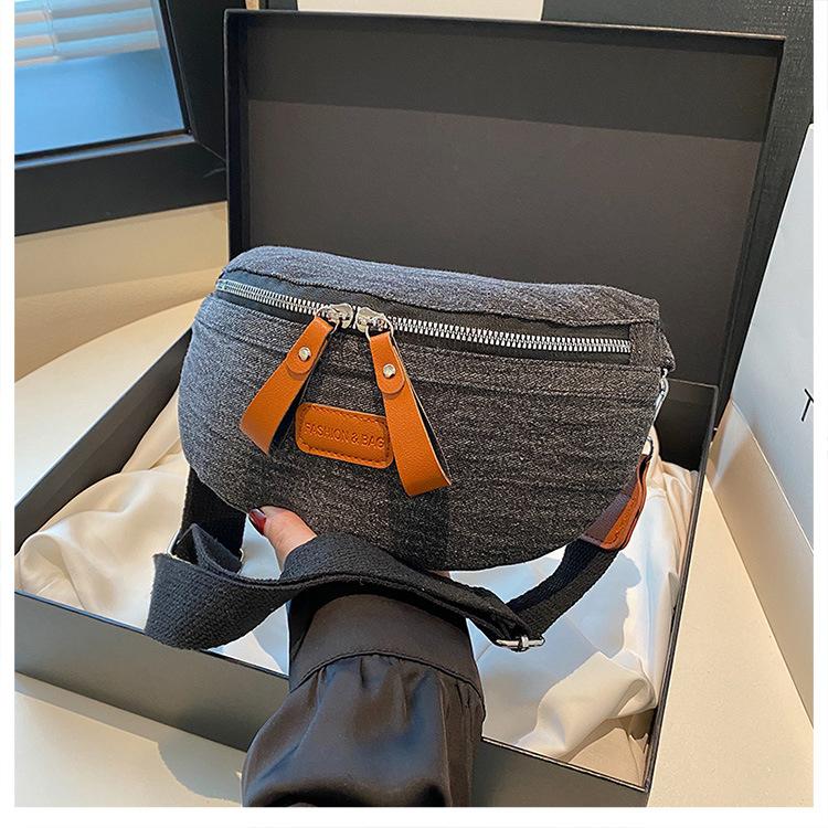 Vintage Denim Brusttasche für Damen Mode Vielseitige Reißverschluss Crossbody Bauchtasche mit Verstellbarem Breitem Schultergurt Stilvolle Outdoor-Hüfttasche