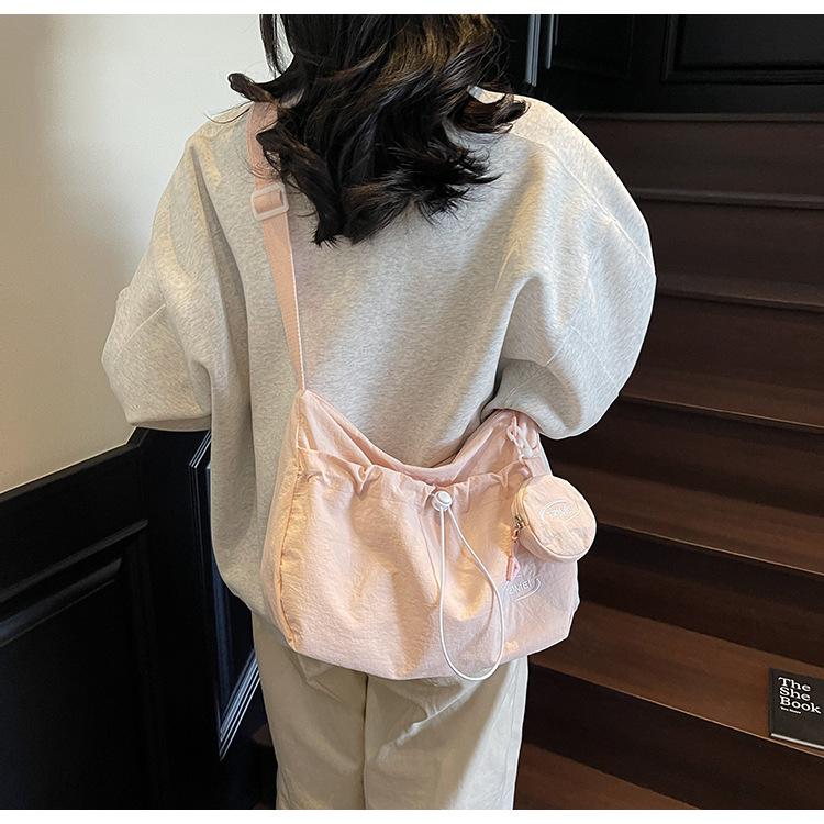 Korean Style Large Capacity Canvas Tote Bag - 2025 Autumn Pleated Niche Shoulder Crossbody Bag