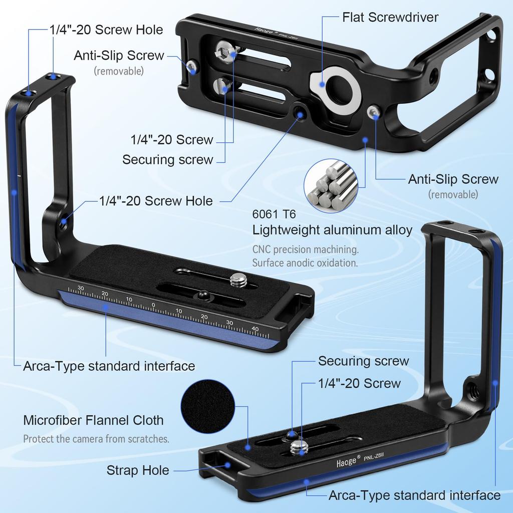 Haoge for Nikon and Z7II Compatible Quick Release Black PNL-Z6II L-Bracket Z5, Z6, Z7, Z6II, Cameras, Arca-Style Plate,