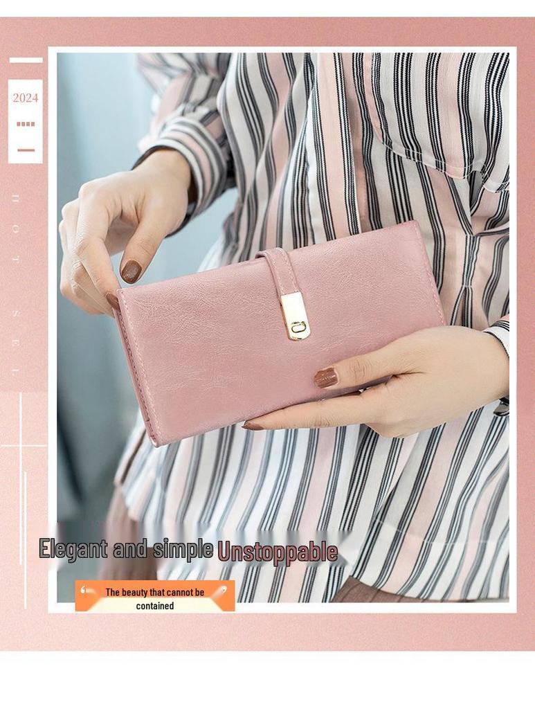 Xiangyin Frosted Women's Long Korean Style Thin Wallet - 2024 New Simple Buckle Bi-fold Design