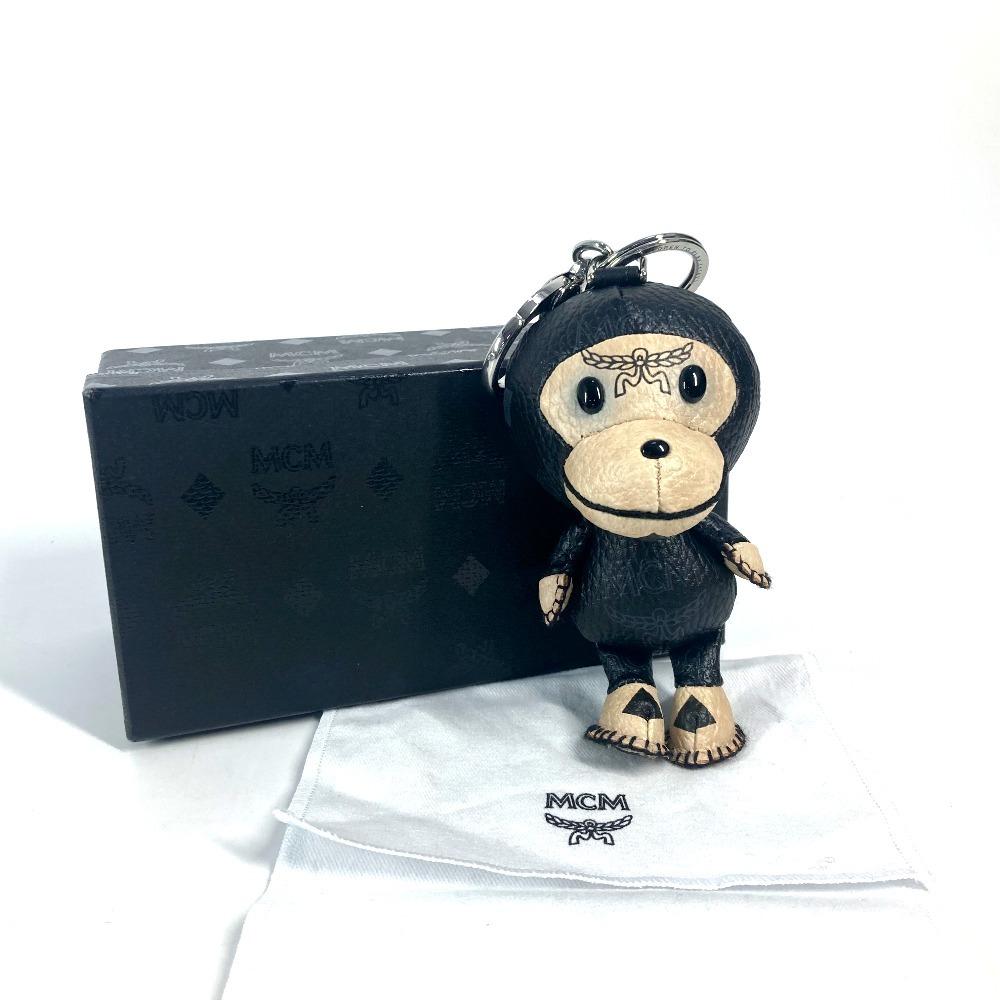 MCM A BATHING APE Milo Visetos Bag Charm Key Holder Leather Black