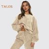 2 Pcs/Set Women Top Pants Set Long Sleeve Elastic Cuff Sweatshirt Pure Color Stretchy High Waist Ankle-banded Trousers Sport Fitness Tracksuit