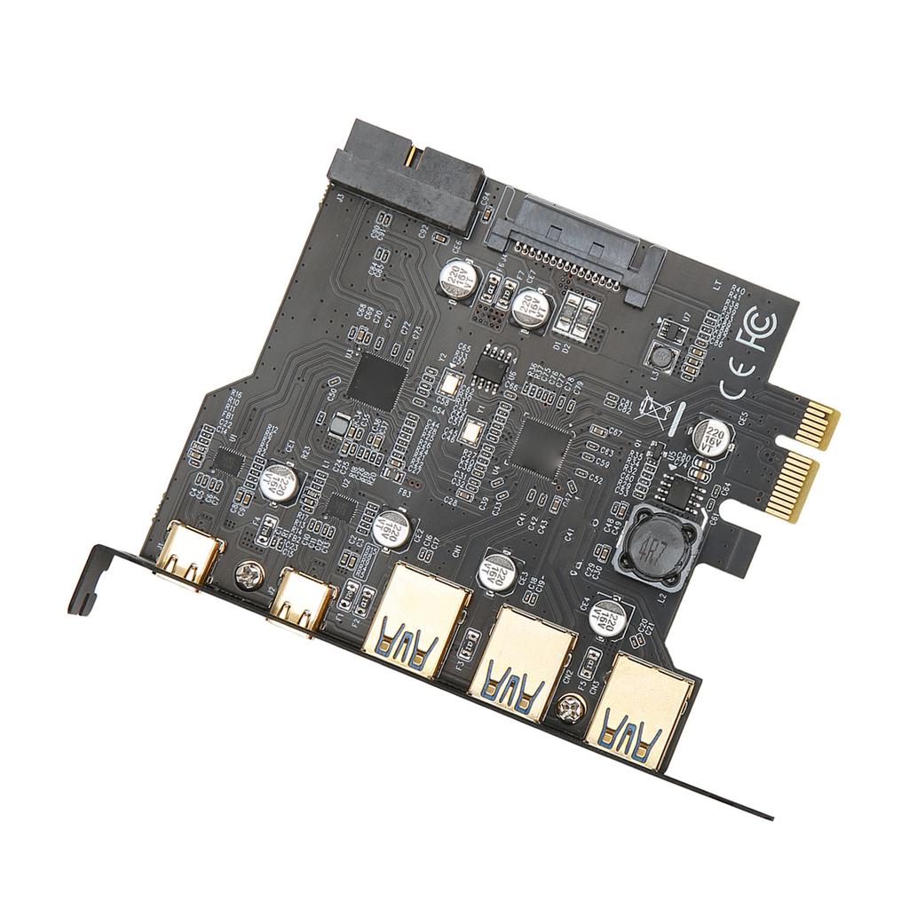 PCIE 1X to USB Expansion Card 3xUSB3.0 2xType C 19pin 5 Port Expansion Adapter Card for PC Desktop