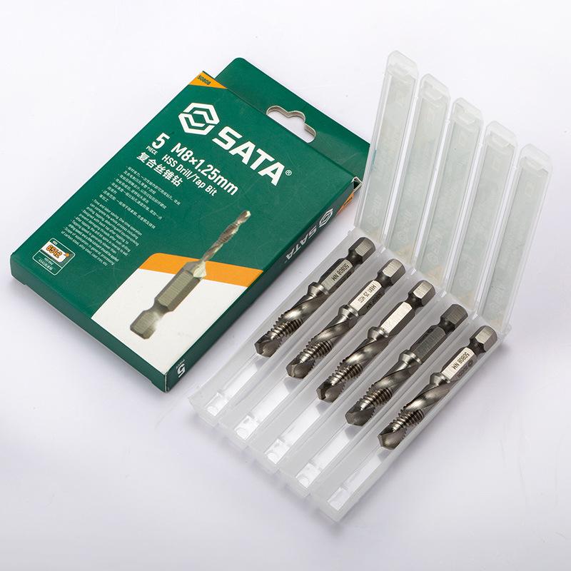 SATA High-Speed Steel Metric Tap Set: 5-Piece with Taps, Tapping Wrench, Drill Bits (50803, 50806, 50805)