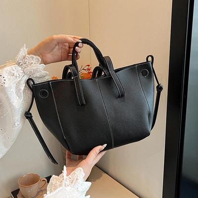 Dámské velkokapacitní kbelíkové ramenní tašky z PU kůže Trendová estetika Jednobarevná Luxusní Všestranná Crossbody taška CLE