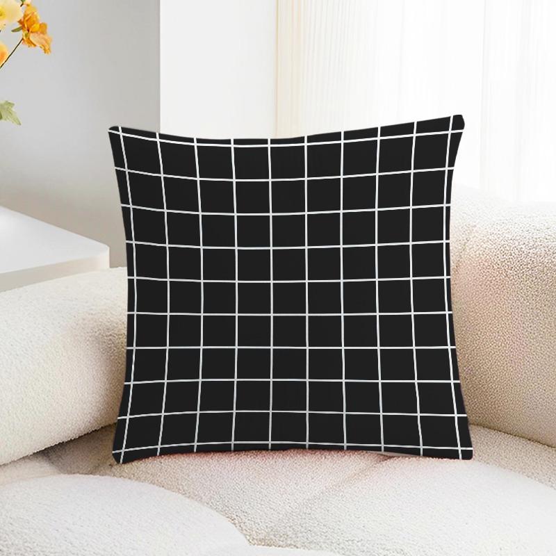 Black and White Plaid Print Decorative Pillowcase Bedroom Living Room Square Cushion Pillowcase