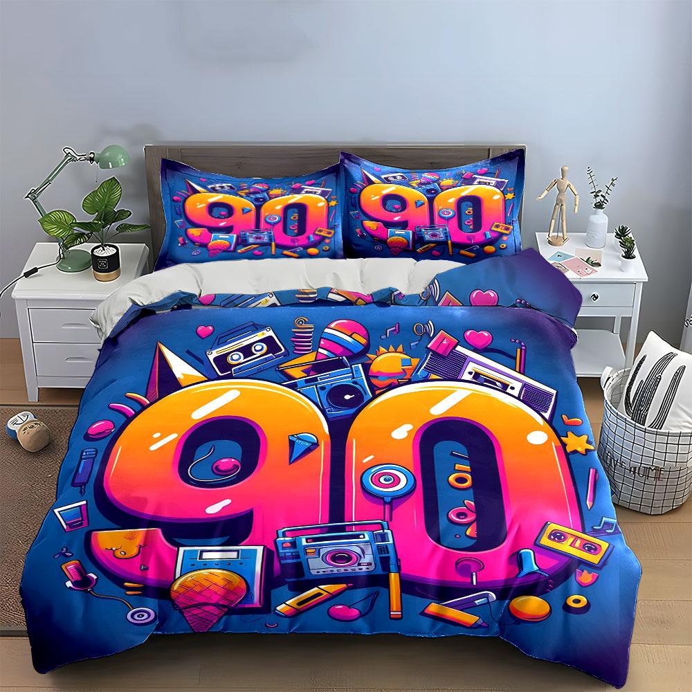 Retro 90S Design Decor Set Soft Comfortable Duvet Cover Bedding Set Included 1*Duvet Cover & 2*Pillowcases, Gift