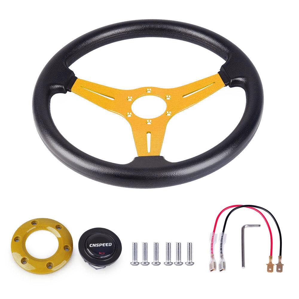 Universal Racing PU Leather Steering Wheel 350mm 14inch Aluminum Alloy Auto Sport Drifting Steering Wheels Deep Dish Corn Style