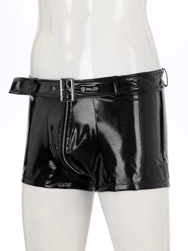 Men Latex Boxer Shorts Hot Pants Bar Disco Performance Costume Openable Cortch Bulge Pouch Underwear Nightclub Sexy Nightwear