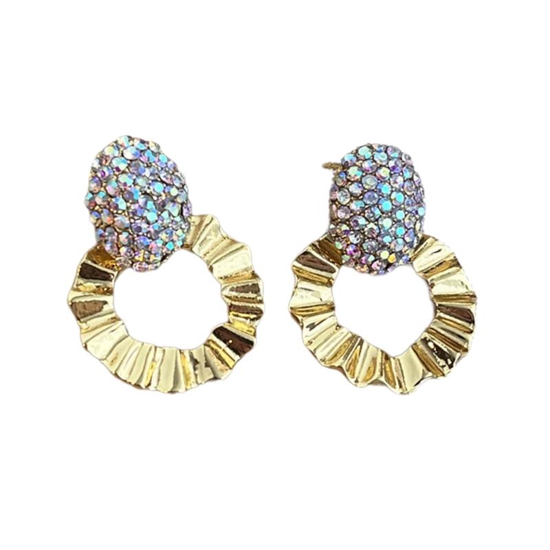 

Royal Round Crinkle Earrings with Crystal Accents Alloy Jewelry Sparkling Round Earrings Suitable for Formal Event