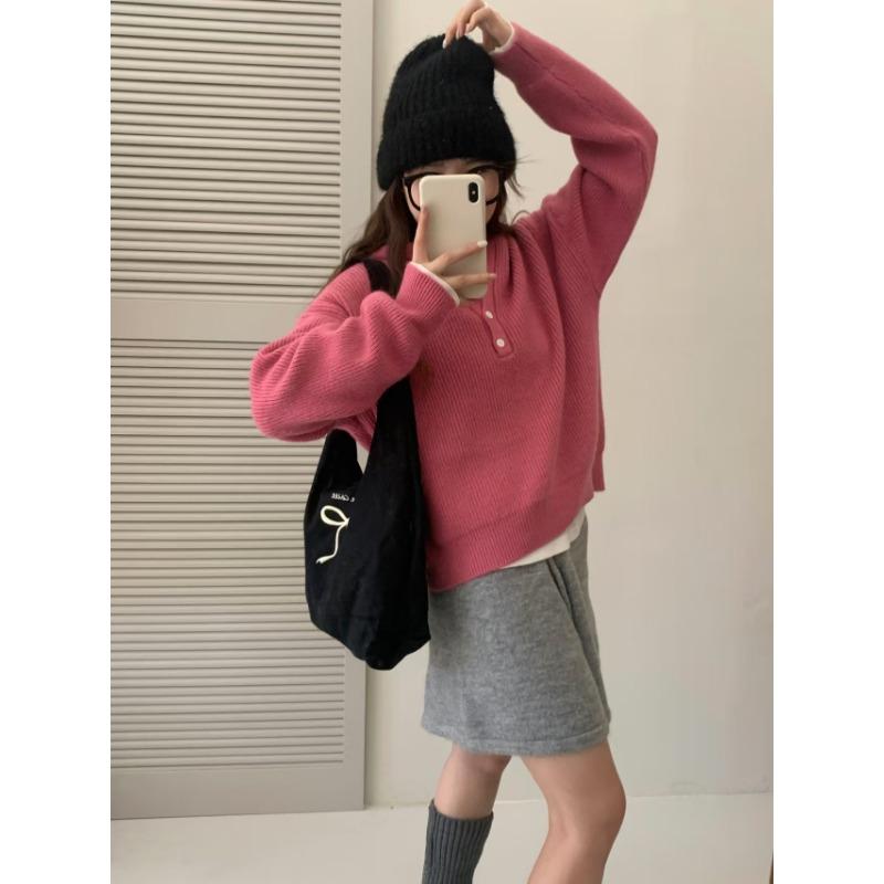 Pit Strip Loose Half-open Neck Pullover Sweater Women's Candy Color Autumn Lazy Wind Versatile Hooded Pullover Sweater