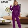 Home Wear Button-down Silk Pajamas for Ladies, Thin Set with Long Sleeves and Long Pants