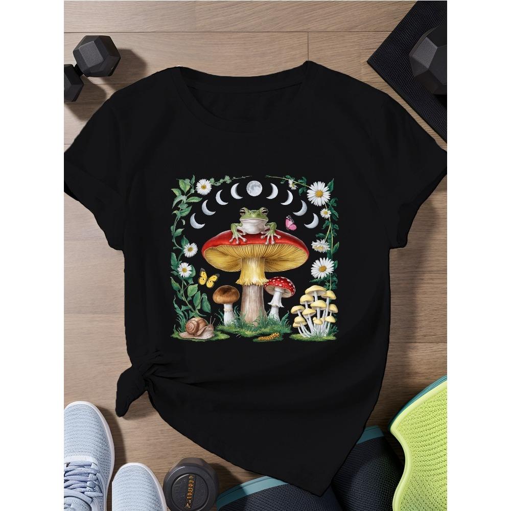 

Frog Women Clothing Plus Size Fashionable Casual Women Sports Short Sleeved Cotton Casual Round Neck Tshirt Seasonal Trend Top S