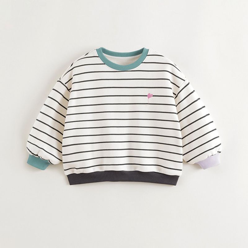 Mark Jenny Girls Retro Contrast Color Striped Sweatshirt Kidsren s Loose Top 2026 Spring New Style 250155 Black Stripes 150