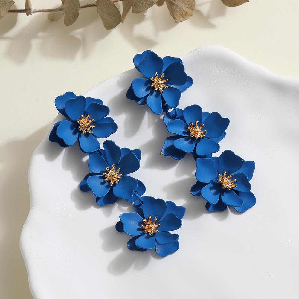 Pinkdudu Flowers BOHO Stud Earrings Exaggerated Iron Baked Paint Colorful Dangle Earrings for Women PD2234