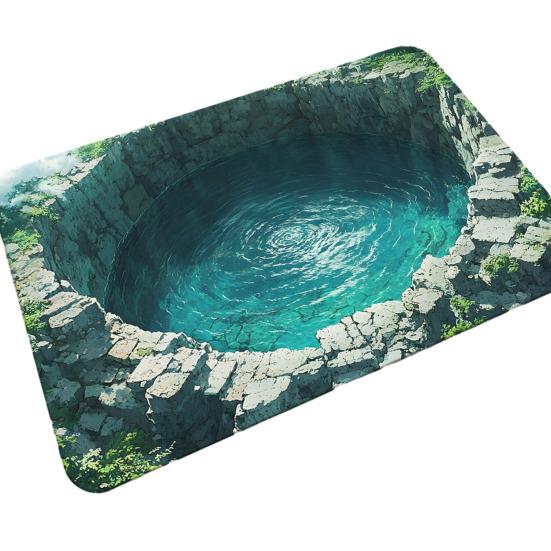 3D Underwater Cave Optical Illusion Rug Blue Ocean Small Area Rug Non-slip Kids Room Floor