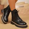 Fashion Women's Fashion Black Platform Ankle Boots Thick Sole Non Slip Combat Boots for Women 2025 Autumn Winter PU Leather Botas Mujer