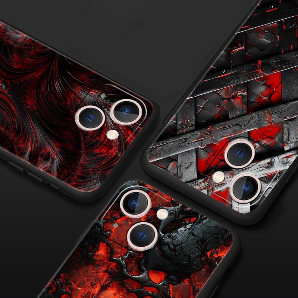 Black Red Ripple Art Phone Case Cover for iPhone 17 16 15 14 13 12 Pro Max 11 Pro Max 17 AIR Plus Shockproof Soft TPU Shell Bags
