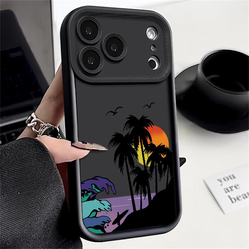 Custodia Creativa con Motivo Tramonto Cocco per iPhone 17 Pro Max 17e 16e Cover Bumper Morbida in Silicone Antiurto per iPhone 16 15 14 13 Pro Max 11
