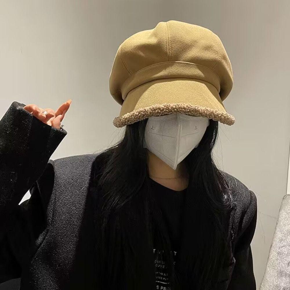 Thickened Painter Hat Harajuku Plush Octagonal Cap Casual Suede Beret Hat Autumn