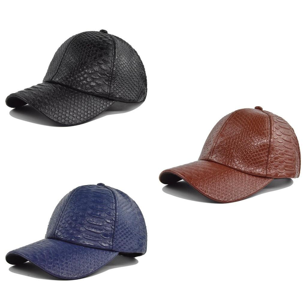 Cl740-1 Black Faux Crocodile Leather Baseball Cap Adjustable Sun Hat Breathable Warm