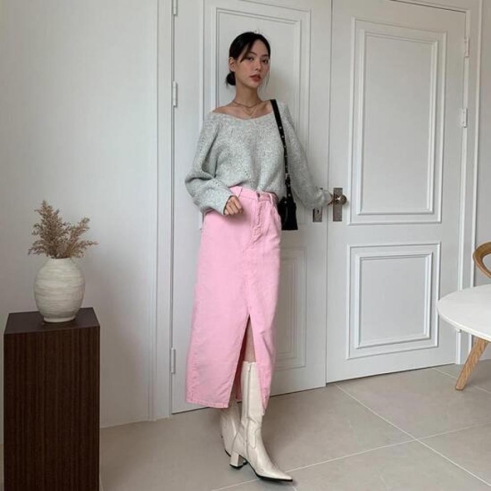 Nuovi Arrivi Open Run Donna Gonna Lunga Velluto a Coste Rosa