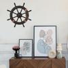 Nautical Wheel Decor Rustic Boat Steering Wheel Fishing Net Wall Sculpture Rudder Hanging Ornament Mediterranean Style Nautical Captain Rudder for