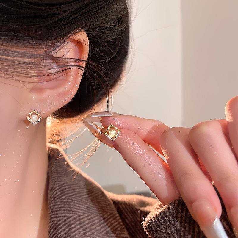 Exquisite versatile zircon opal three-pair stud earrings women's light luxury small temperament set earrings ear jewelry