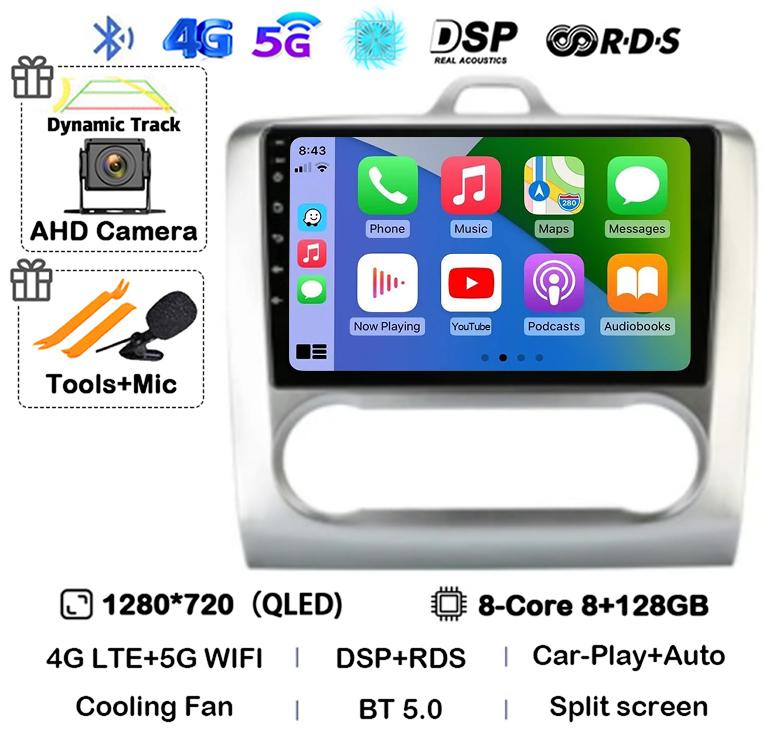 Android 14 Carplay Auto Car Radio For Ford Focus 2 3 Mk2 Mk3 2004 2005-2011 WIFI+4G Multimedia GPS 2 Din Autoradio Player Stereo