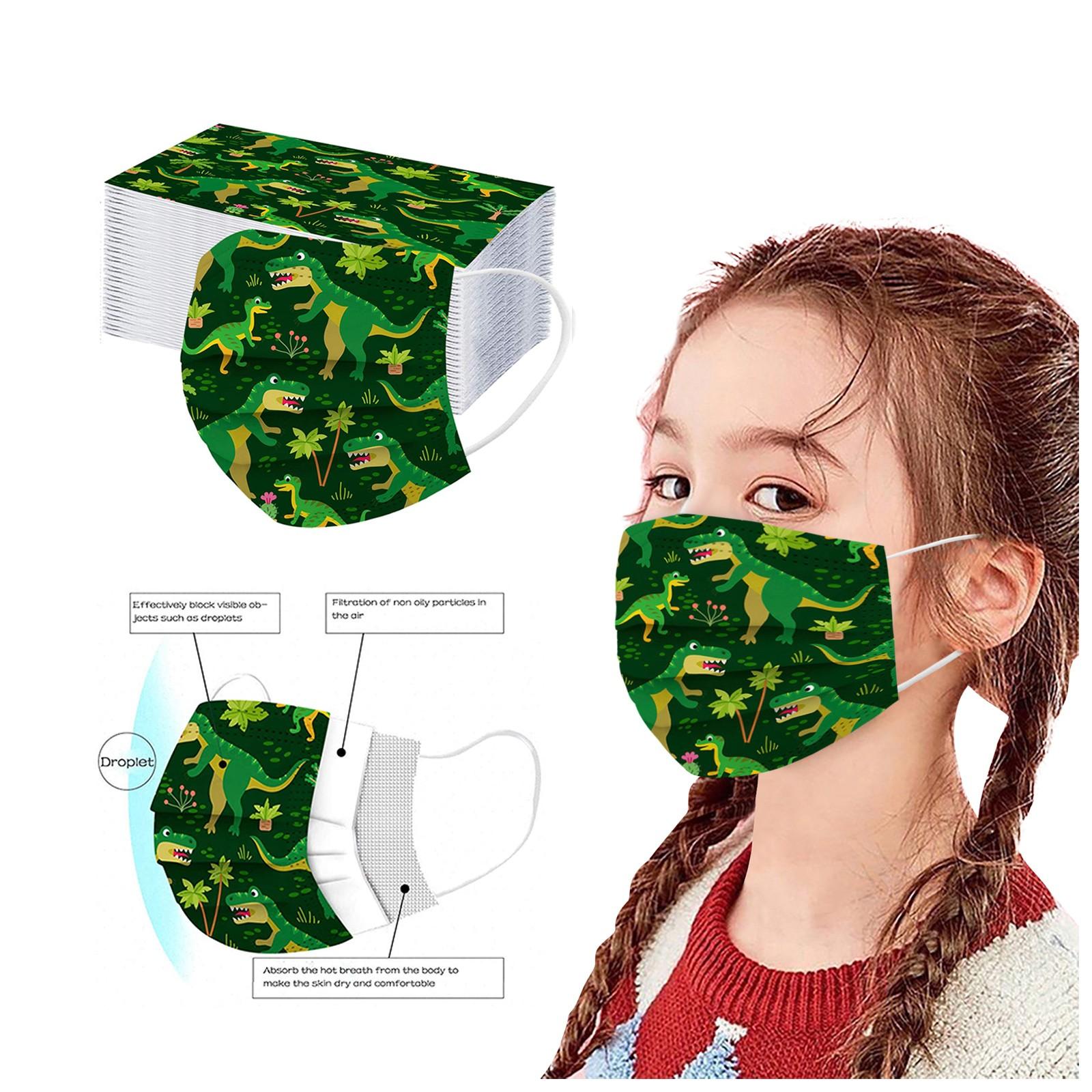 

50pcs Children s Mask Disposable 3 Ply Safety Face , Dust-Mask With Stretchable Earloops зелений
