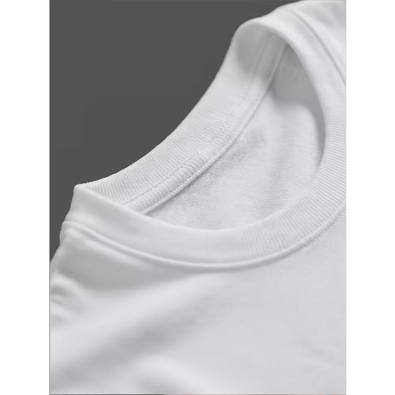 European Size Men's White Casual Printed T-shirt Featuring the Phrase "Keep Calm and Carry On," Suitable for Spring and Summer Wear.