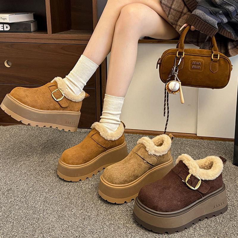 Cowhide version thick-soled heightening velvet thermal women's shoes new winter snow boots loafer cotton shoes