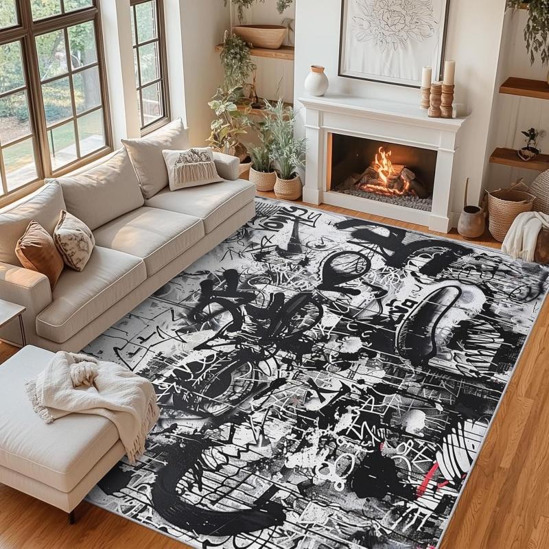 Tappeto A Pelo Corto Astratto Colorato Graffiti Stile Urbano Street Art Tappeto con Stampa Multicolore Hip Hop Arredamento Casa Tappetino Antiscivolo