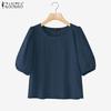 ZANZEA Women Summer Round Neck Casual Short Sleeve Cotton T-Shirt
