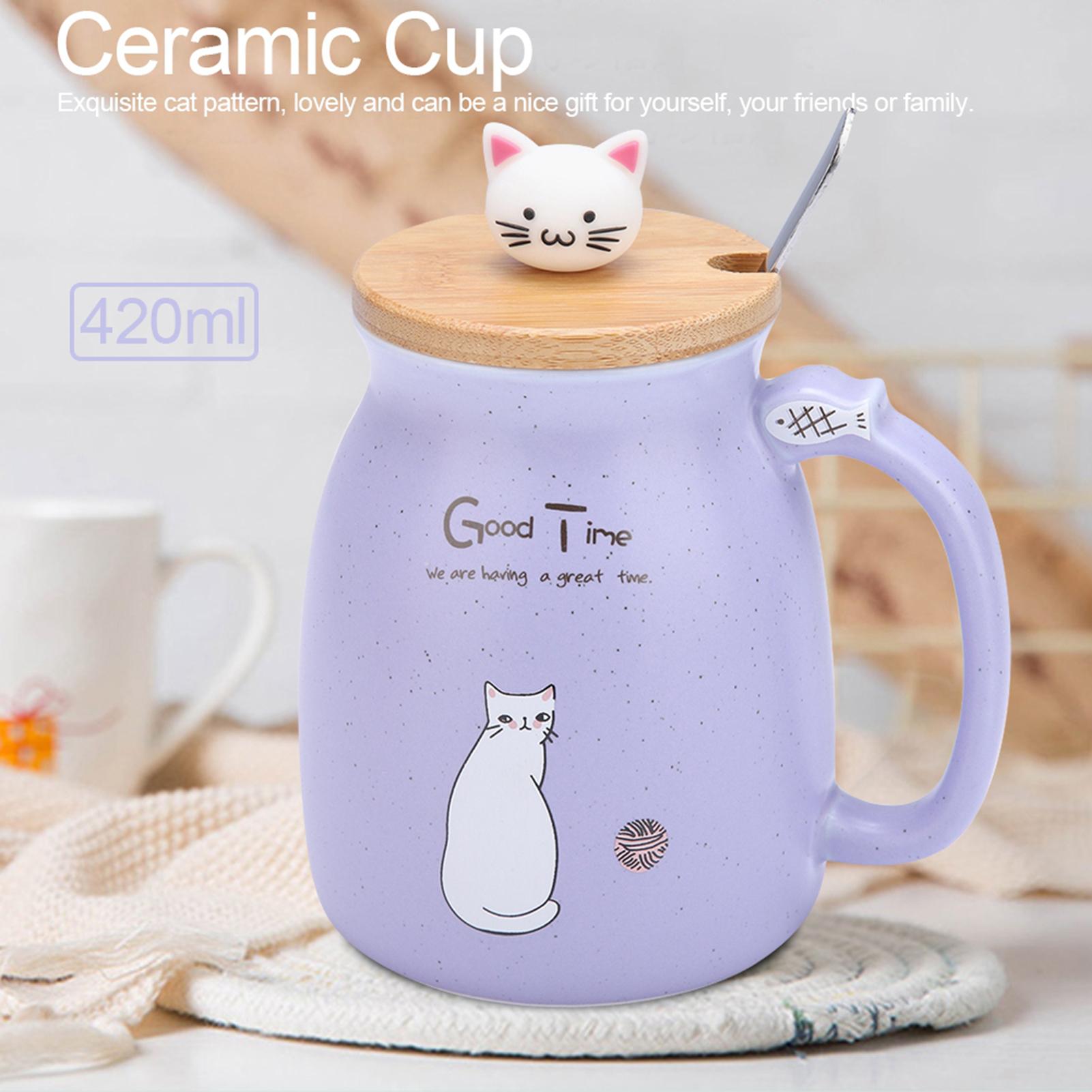 

1Pc Lovely Cat Ceramic Cup with Spoon and Lid Coffee Water Milk Mug for Drinkware Gift Type 2