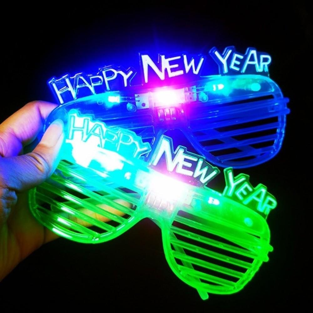 LED Glow 2026New Year Glow Glasses Square/Love Heart Shape New Year Party Glasses Masquerade Party