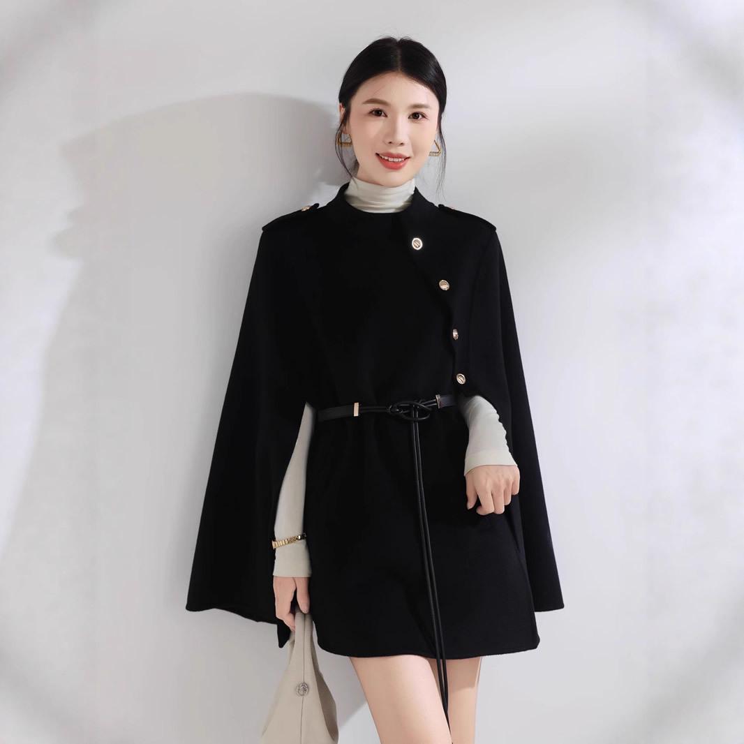 

Роскошное шерстяное пальто-накидка: Высококлассная осенне-зимняя шаль для светских дам M (recommended for 55-70 kg) чёрный