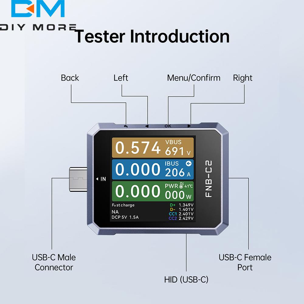 FNIRSI FNB-C2 Type-C Fast Charging Tester PD3.1 240W Max Power Digital Ammeter Voltmeter Charger Power Bank Phone Tester